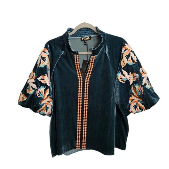 NWT THML Bridgette Top Velvet Embroidered Puff Sleeve XXXL - Picture 3 of 14